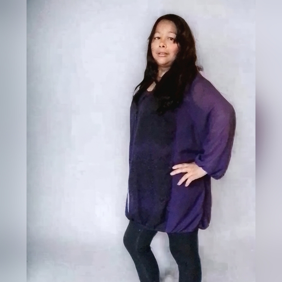 JESSICA WOMENS 2X PURPLE SHEER BLOUSE - Picture 2 of 4